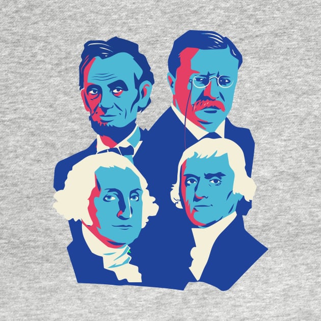 Mount Rushmore Presidents Pop Art Portrait Blue by SLAG_Creative